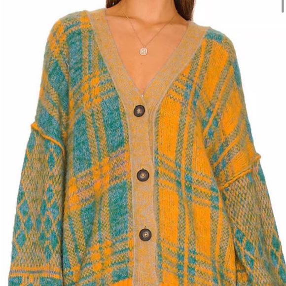 Free People Yellow and Blue Plaid Cardigan - Picture 3 of 4